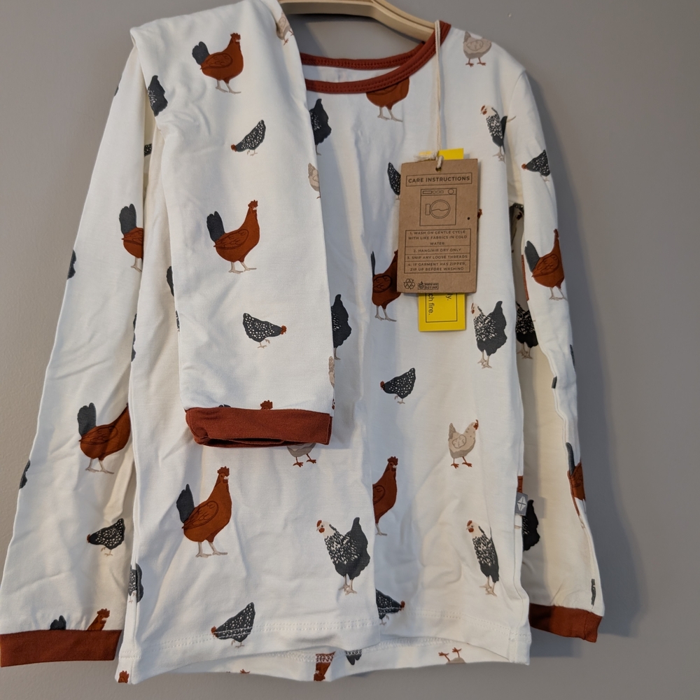 Kyte BABY Chicken Print Pajama Set - White and Brown